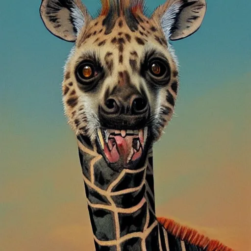 Prompt: painting of a hybrid between a hyena and a giraffe, in the style of wayne barlowe