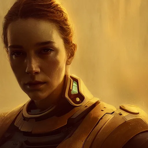 Image similar to Riveting female android portrait, atmospheric lighting, painted, intricate, volumetric lighting, beautiful, golden hour, sharp focus, ultra detailed, by Leesha Hannigan, Ross Tran, Thierry Doizon, Kai Carpenter, Ignacio Fernández Ríos