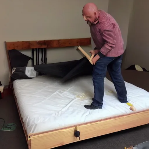 Image similar to a man smashing a bed