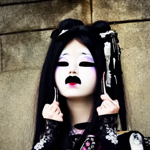 Prompt: Japanese goth girl, beautiful, stunning, high detail, cinematic, harajuku,