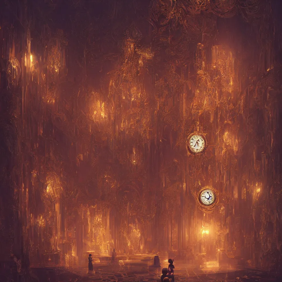 Image similar to a child surrounded by mirror and evil clock, intricate, elegant, glowing lights, highly detailed, digital painting, artstation, concept art, smooth, sharp focus, illustration, bruce pennington, 8 k, very high resolution, processing, extremely hyperdetailed