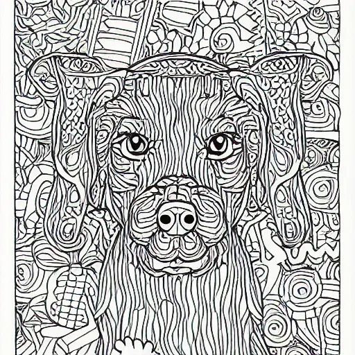 Prompt: Dog at the park, coloring book outline, line drawing