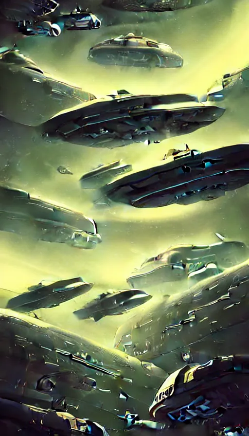 Image similar to Sci-fi illustration of a space armada by Pascal Blanché