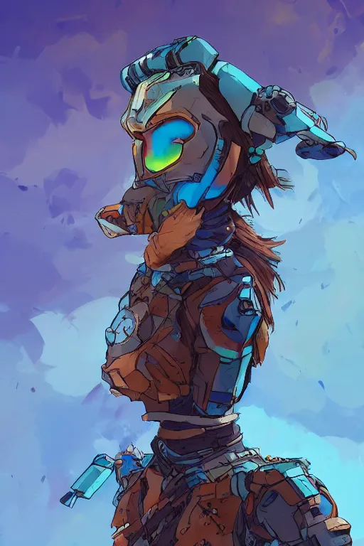 Image similar to combination suit armor aloy horizon forbidden west horizon zero dawn robot ninja mask helmet backpack tribal, art gta 5 comics, official fanart behance hd artstation by jesper ejsing, by rhads, makoto shinkai and lois van baarle, ilya kuvshinov, ossdraws radiating a glowing aura cgi rtx 2 0 2 2