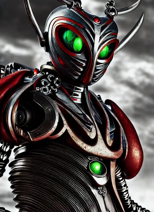 Image similar to japan kamen rider with oval eyes, intricate detail, royo, whealan, giger, klimt, hd, octane render, unreal engine,