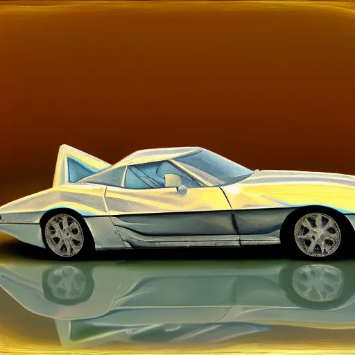 Prompt: a small liquid sculpture as a corvette, viscous, oil, reflective, digital art