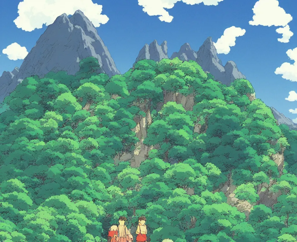 Prompt: a beautiful mountain landscape by studio ghibli