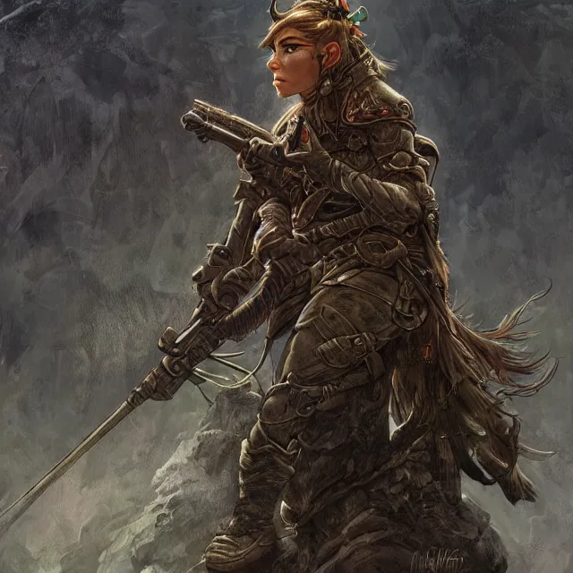 Image similar to an elven sniper in the style of frank frazetta in the style of leonard boyarsky hyper detailed photorealistic hd 8 k post - processing high resolution