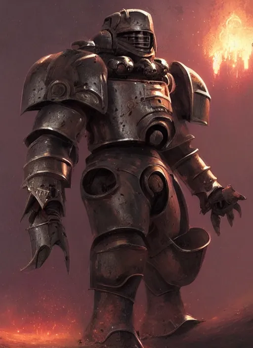 Image similar to medieval knight power armour, concept art, space marine, medieval, highly detailed, cinematic lighting, sparks, digital art painting by greg rutkowski