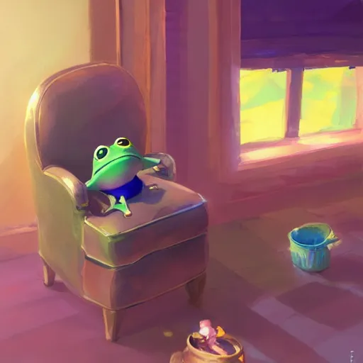 Image similar to froggy chair, chair frog, frog chair, cute, animal crossing, official fanart behance hd artstation by Jesper Ejsing, by RHADS, Makoto Shinkai and Lois van baarle, ilya kuvshinov, rossdraws