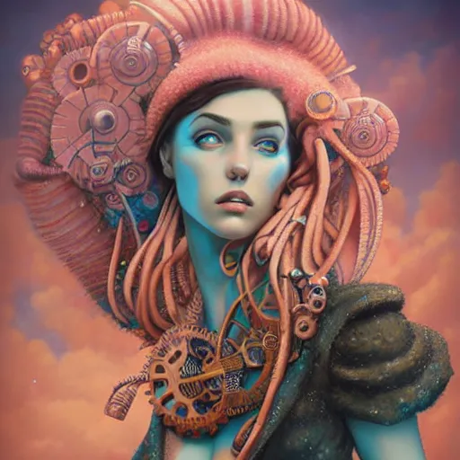 Prompt: lofi underwater steampunk beach model portrait, Pixar style, by Tristan Eaton Stanley Artgerm and Tom Bagshaw.