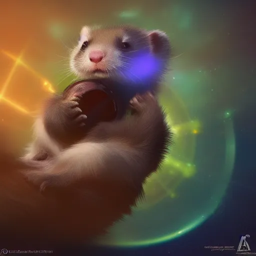 Image similar to A ferret is cuddling one of the infinity stones, hyperdetailed, artstation, cgsociety, 8k