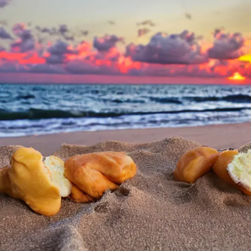 Prompt: eating chick fil a on the beach at sunset in south east florida