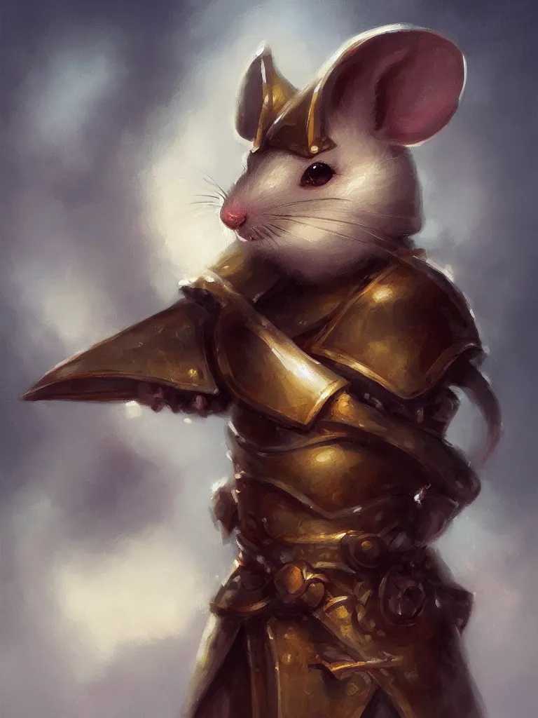 Image similar to portrait of a cute mouse as knight in the style of charlie bowater, oil painting