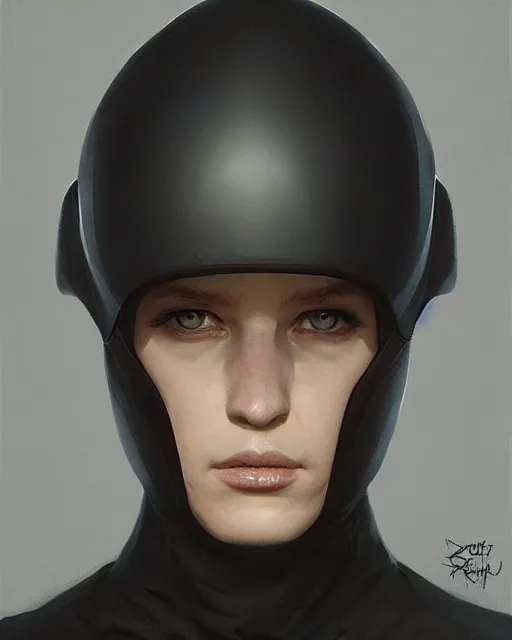 Image similar to continuous smooth black featureless helmet, by greg rutkowski, mark brookes, jim burns, tom bagshaw, magali villeneuve, trending on artstation