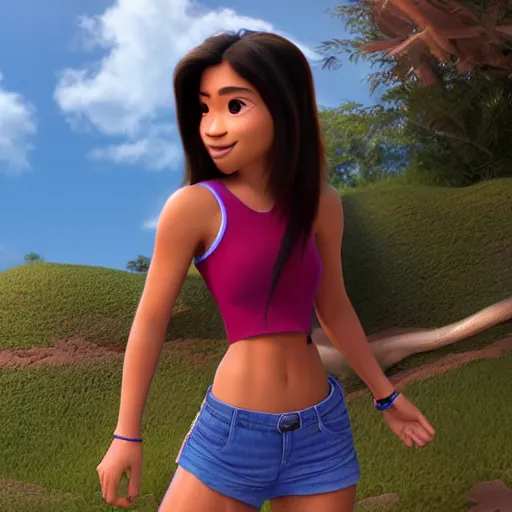 Image similar to young beautiful athletic Filipino woman with long hair posing, depicted as a Pixar character, high quality cg render, 4k