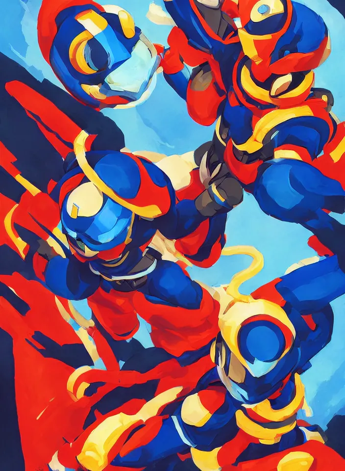 Prompt: orientalist painting of a ninja megaman x zero, in the style of syd mead, by greg tocchini, by james gilleard, by joe fenton