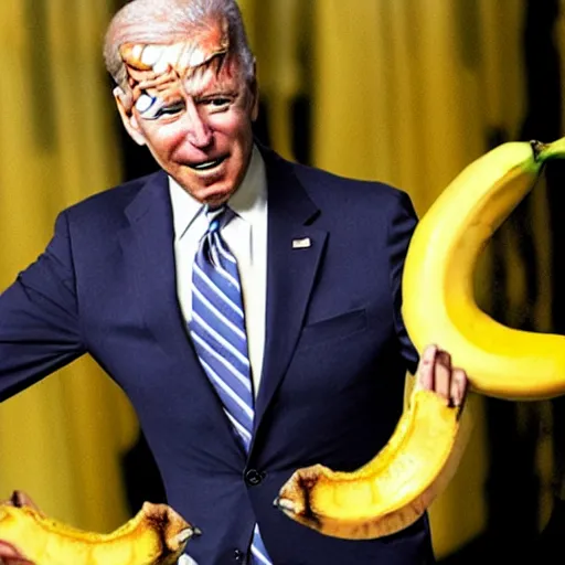 Image similar to tabloid photograph of Joe Biden slipping on a banana peel