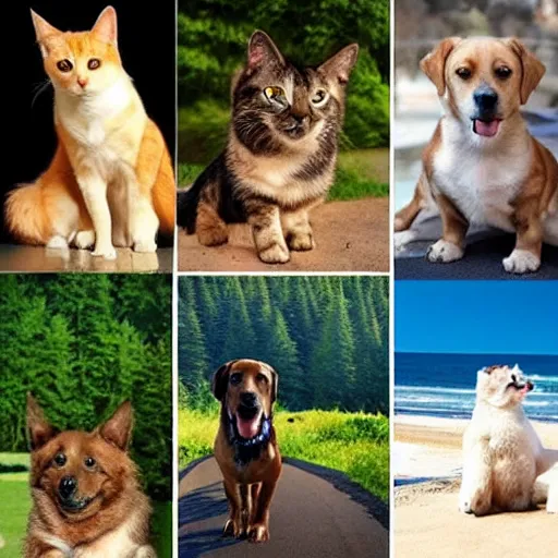 Image similar to Epic scenery involving dogs and cats