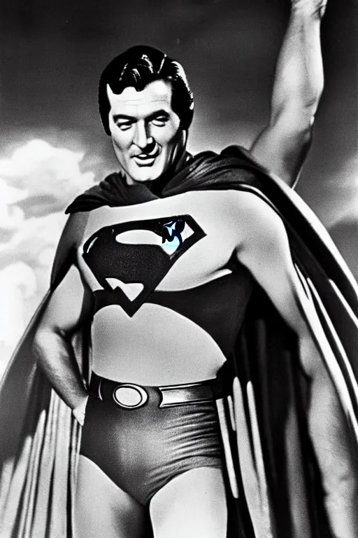 Image similar to rock hudson playing superman in 1 9 7 8, superhero, dynamic, 3 5 mm lens, heroic, studio lighting