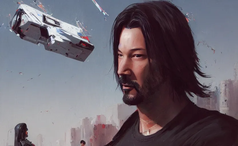 Image similar to a painting of keanu schemes trending on artstation in the style of greg rutkowski