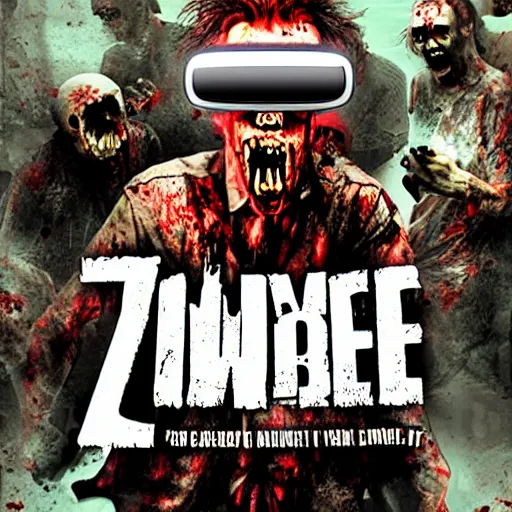 Image similar to zombie wearing vr, movie poster, text reads zombie