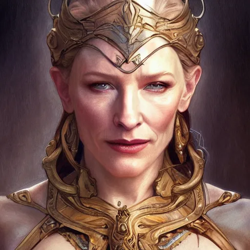 Prompt: cate blanchett as conan the barbarian, intricate, elegant, highly detailed, digital painting, artstation, concept art, smooth, sharp focus, illustration, art by artgerm and greg rutkowski and alphonse mucha and william - adolphe bouguereau