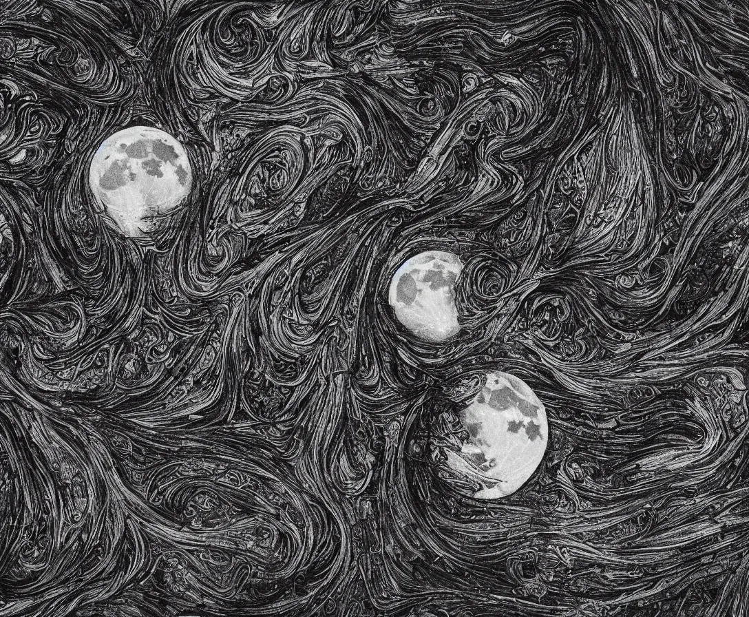 Prompt: moon is being executed by feral charcoal shining friction malevolence, coherent, detailed, intricate, beautiful, 8 k resolution