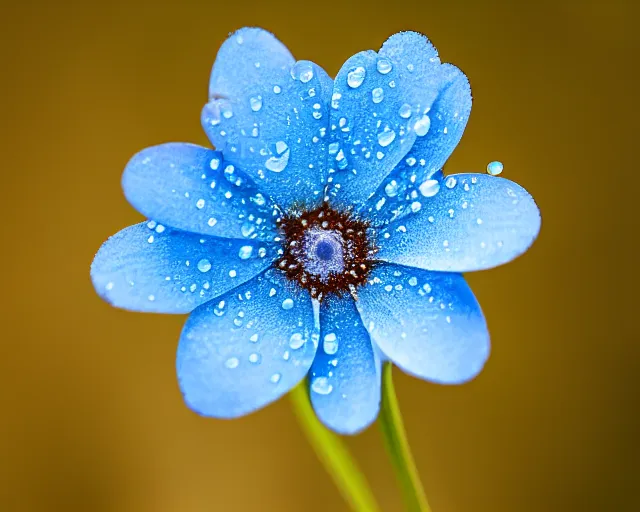 Image similar to a blue flower with water droplets on it, a macro photograph by kume keiichiro, trending on unsplash, photorealism, photo taken with ektachrome, photo taken with provia, shallow depth of field