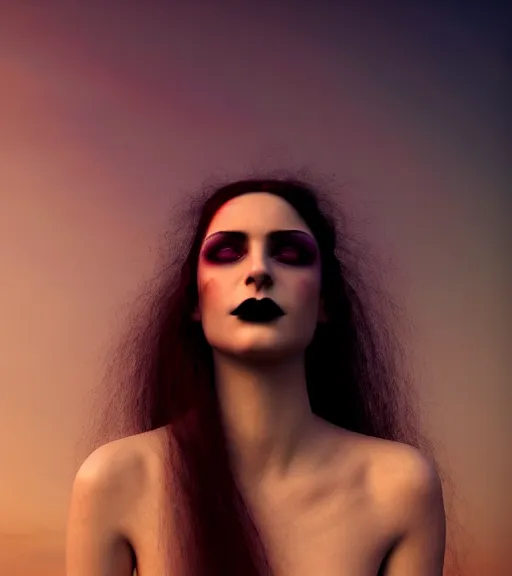 Image similar to photographic portrait of a stunningly beautiful gothic female in soft dreamy light at sunset, contemporary fashion shoot, by edward robert hughes, annie leibovitz and steve mccurry, david lazar, jimmy nelsson, breathtaking, 8 k resolution, extremely detailed, beautiful, establishing shot, artistic, hyperrealistic, beautiful face, octane render