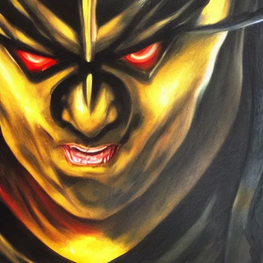 Prompt: Goro from Mortal Kombat, dark oil painting