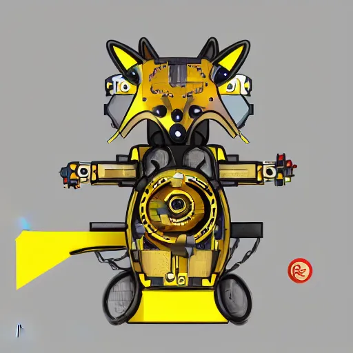 Image similar to a mechanical fox, hydraulic joints, yellow and white construct, stylised cyberpunk, digital fantasy art