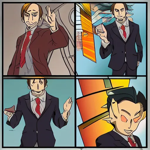 Prompt: Saul Goodman in the style of Yu-Gi-Oh, anime