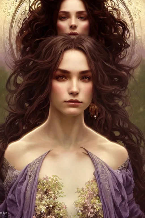 Prompt: portrait of a dark fantasy mystical nature sprite with beautiful face wearing elegant magical robe, alpine high moorland background, elegant, intricate, full frontal shot, highly detailed, digital painting, artstation, concept art, sharp focus, illustration, art by artgerm and greg rutkowski and alphonse mucha