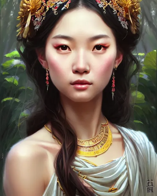 Image similar to a beautiful taiwan goddess with sundress with jewelry | | winter, realistic shaded, unpleasant face, good looking, fine details, realistic shaded lighting poster by greg rutkowski, magali villeneuve, artgerm, jeremy lipkin and michael garmash and rob rey