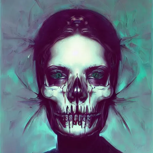 Image similar to portrait skull girl by petros afshar, hyper real, leng jun and singer sargent
