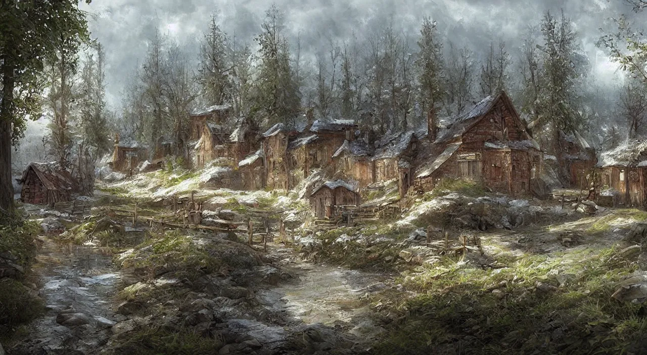 Prompt: “a Russian village near a forest, historical fiction, high quality beauty concept art”