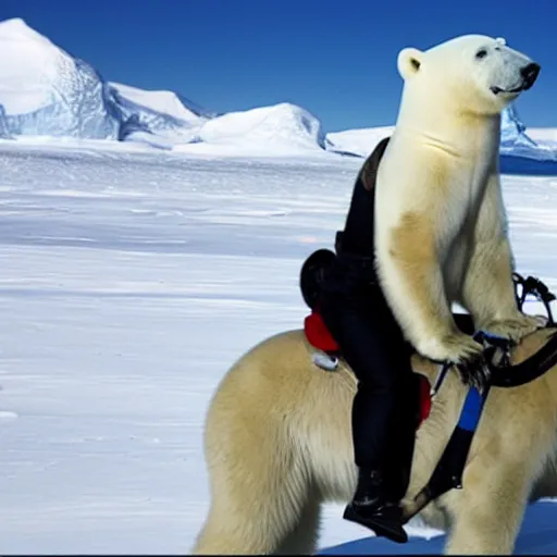 Image similar to a polar bear riding biden