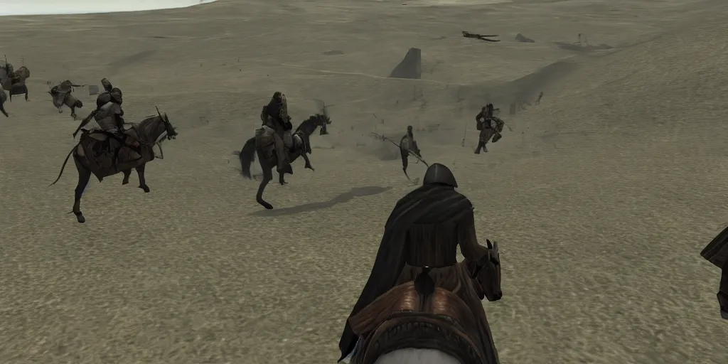 Prompt: mount and blade star wars screenshot riding into battle