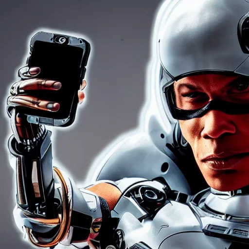 Image similar to cyborg takes a selfie
