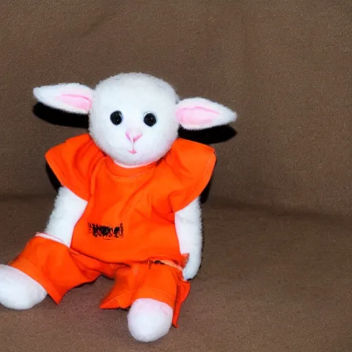 Image similar to cute lamb wearing orange inmate clothes