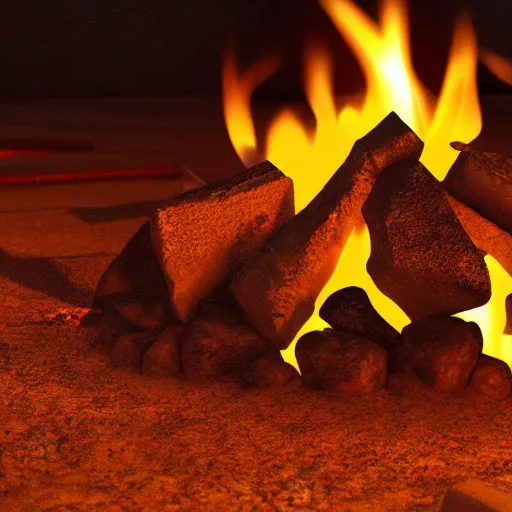 Image similar to close up of a campfire in the night, 3 d render octane