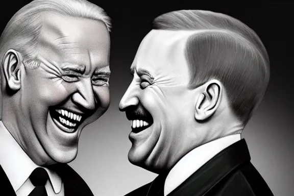 Image similar to “ very very intricate photorealistic photo of hitler and joe biden laughing together, detailed natural lighting, award - winning crisp details ”