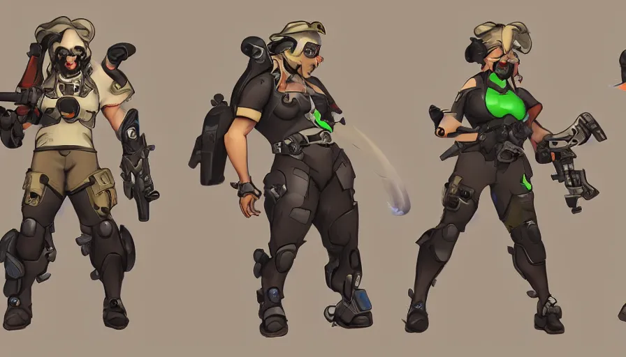 Image similar to Concept art for new overwatch character: Sabotuer, Uses C4, and Hand Grenades, Rugged, Contra, eye-patch, Beret,