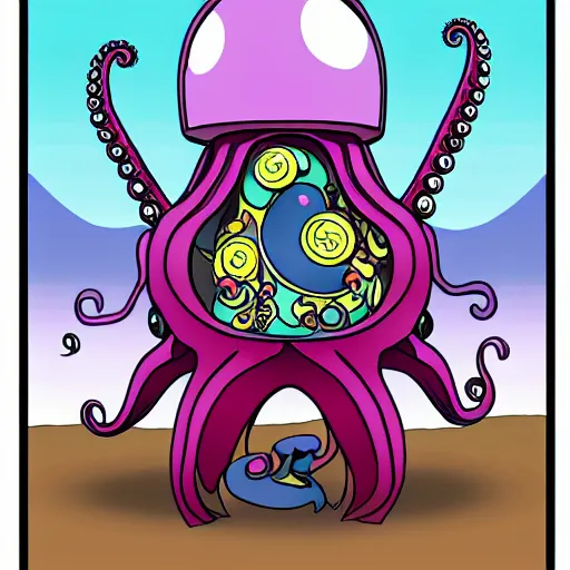 Prompt: octopus robot kaiju made of hourglass