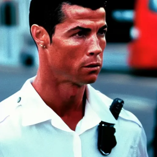 Prompt: movie still portrait of cristiano ronaldo as a police officer in the movie Heat (1995), cinematic, dante spinotti,