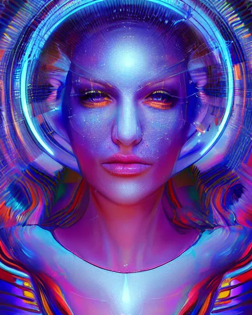 Image similar to a powerful energy psychedelic matrix queen, by alexander fedosav, hyper detailed digital matte painting, concept art, hyperrealism, 1 6 k resolution, cinema 4 d, 8 k resolution, trending on artstation, behance hd, a masterpiece, by stephan martiniere, particles, cel - shaded, power bright neon energy, by david a. hardy,