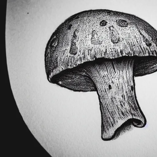 Image similar to macro photo with a mushroom character with cute eyes, drawn in detail