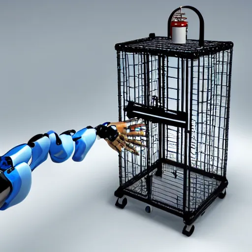 Image similar to Artificial intelligent robot locking humans into a cage