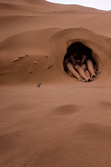 Image similar to A still from the movie dune (2021) of a cave made of bodies